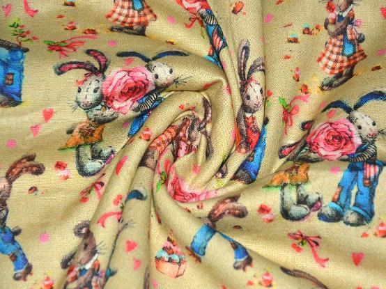 Multicolour Bunnies Printed Pure Cotton Handloom Fabric
