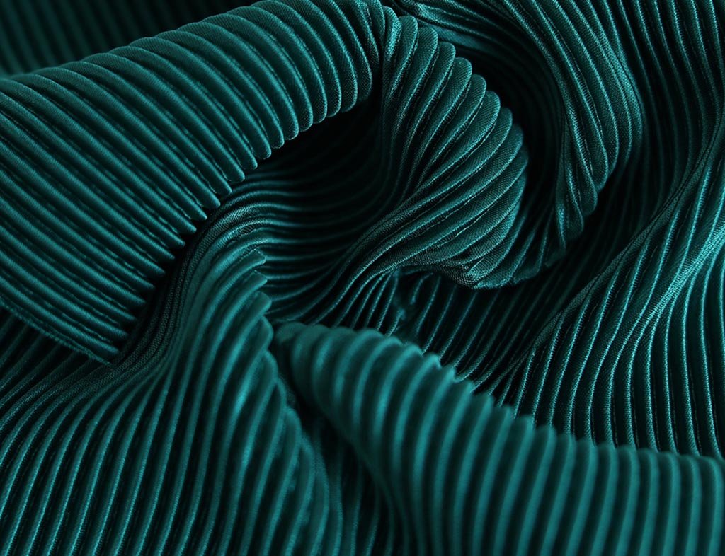 Teal Green Plain Pleated Knitted Polyester Fabric