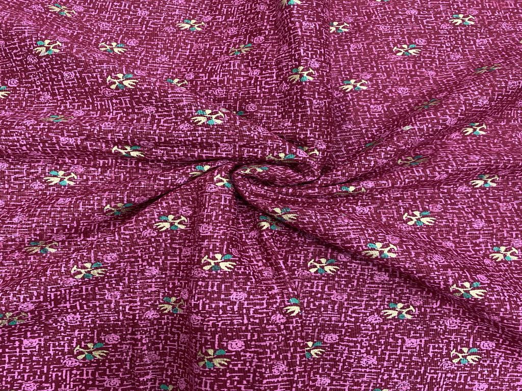 Magenta Pink Floral Printed Pure Cotton Fabric