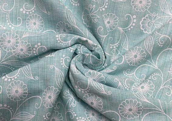Sky Blue White Floral Printed Cotton Fabric