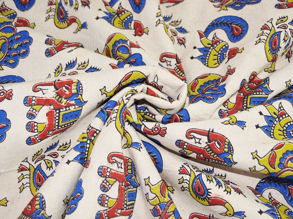 Multicolor Traditional Pure Cotton Kalamkari Fabric