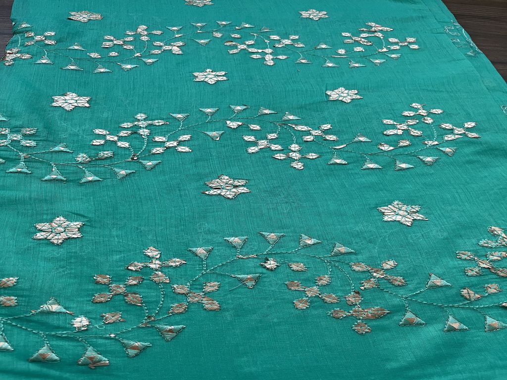 Green Silver Embroidered Gota Patti Chanderi Fabric