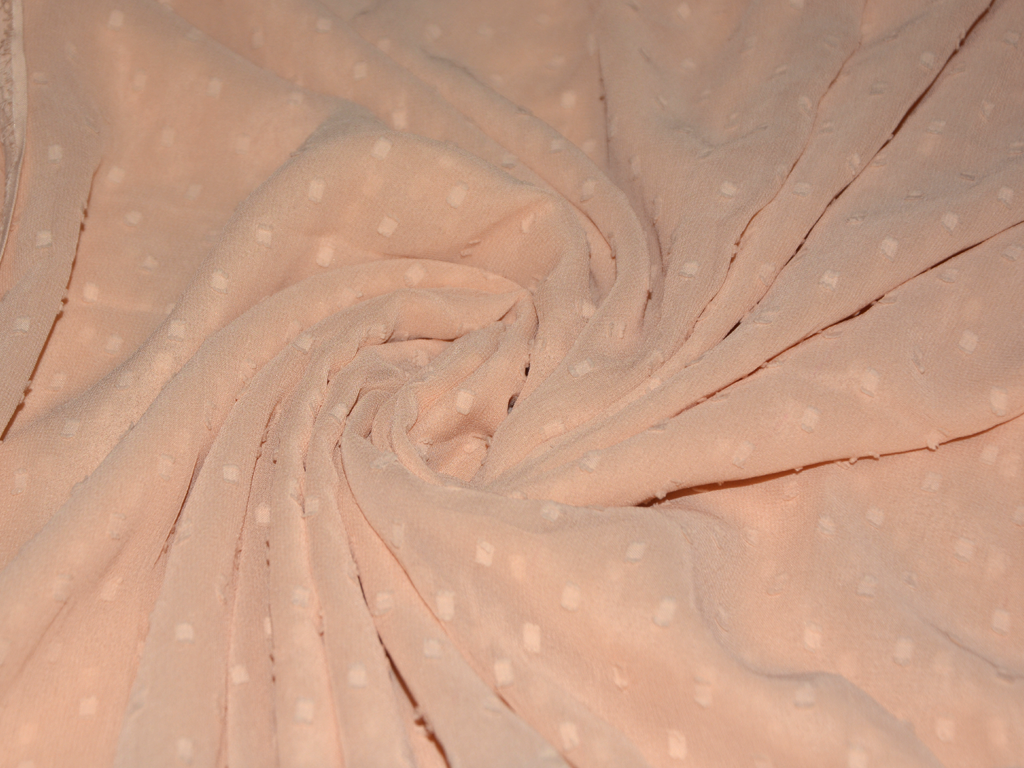 Peach Dobby Embroiderd Georgette Fabric