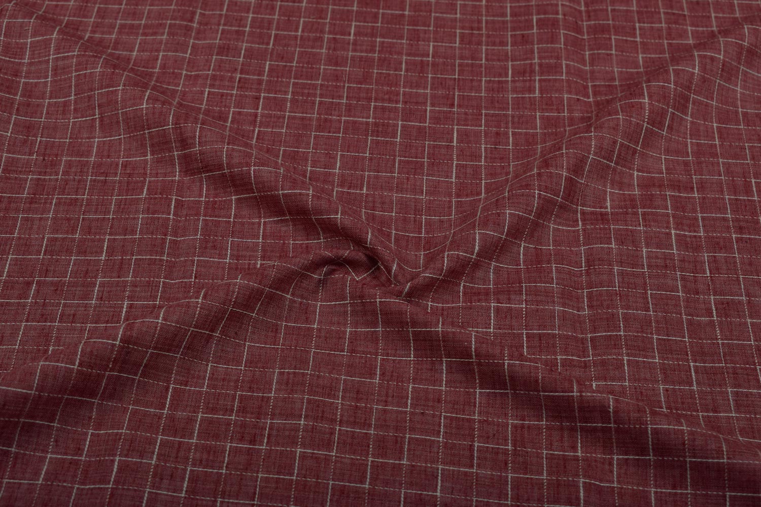 Brick Red & White Checks Yarn Dyed Cotton Blend Fabric