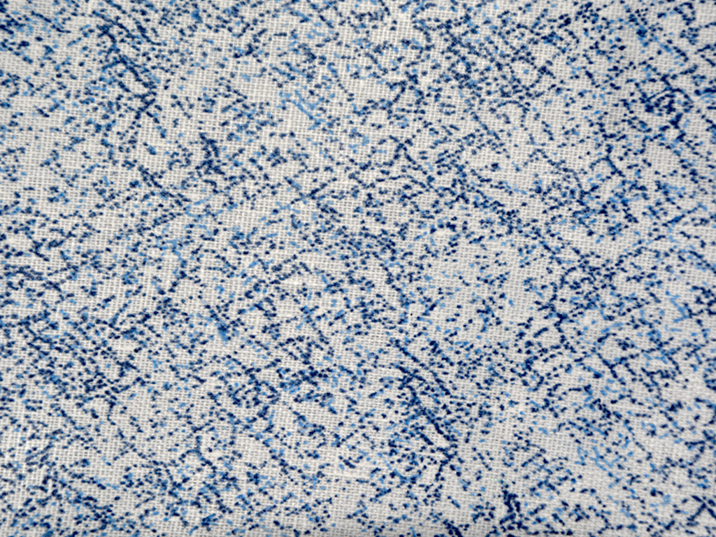White & Blue Abstract Printed Cotton Linen Fabric
