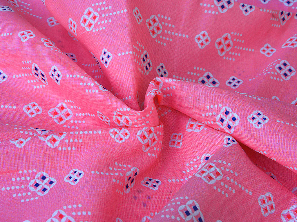 Rose Pink Motifs Pure Cotton Fabric