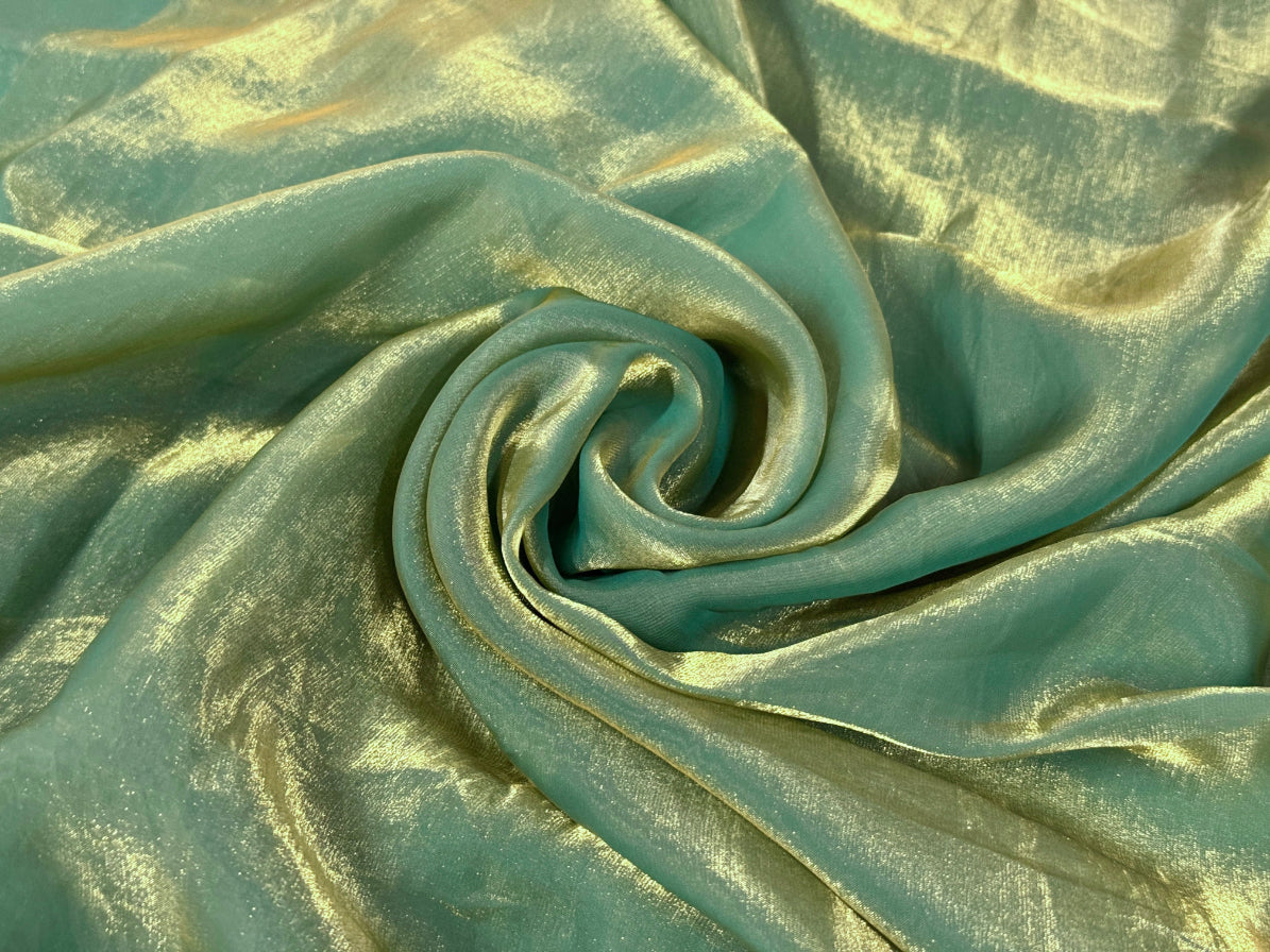 Green Gold Dual Tone Plain Soft Fendi Silk Fabric