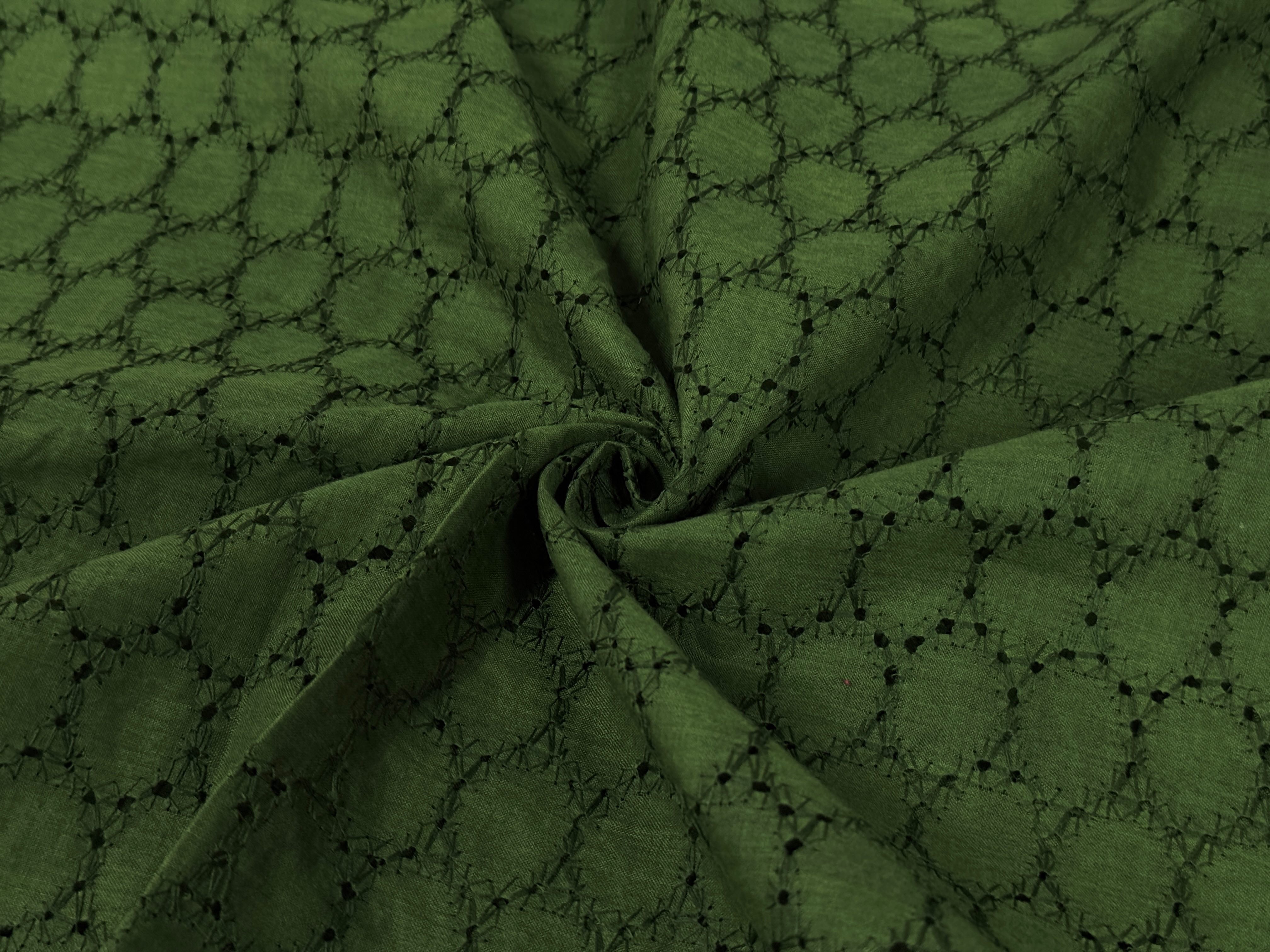 Mehndi Green Embroidered Hakoba Cotton Fabric