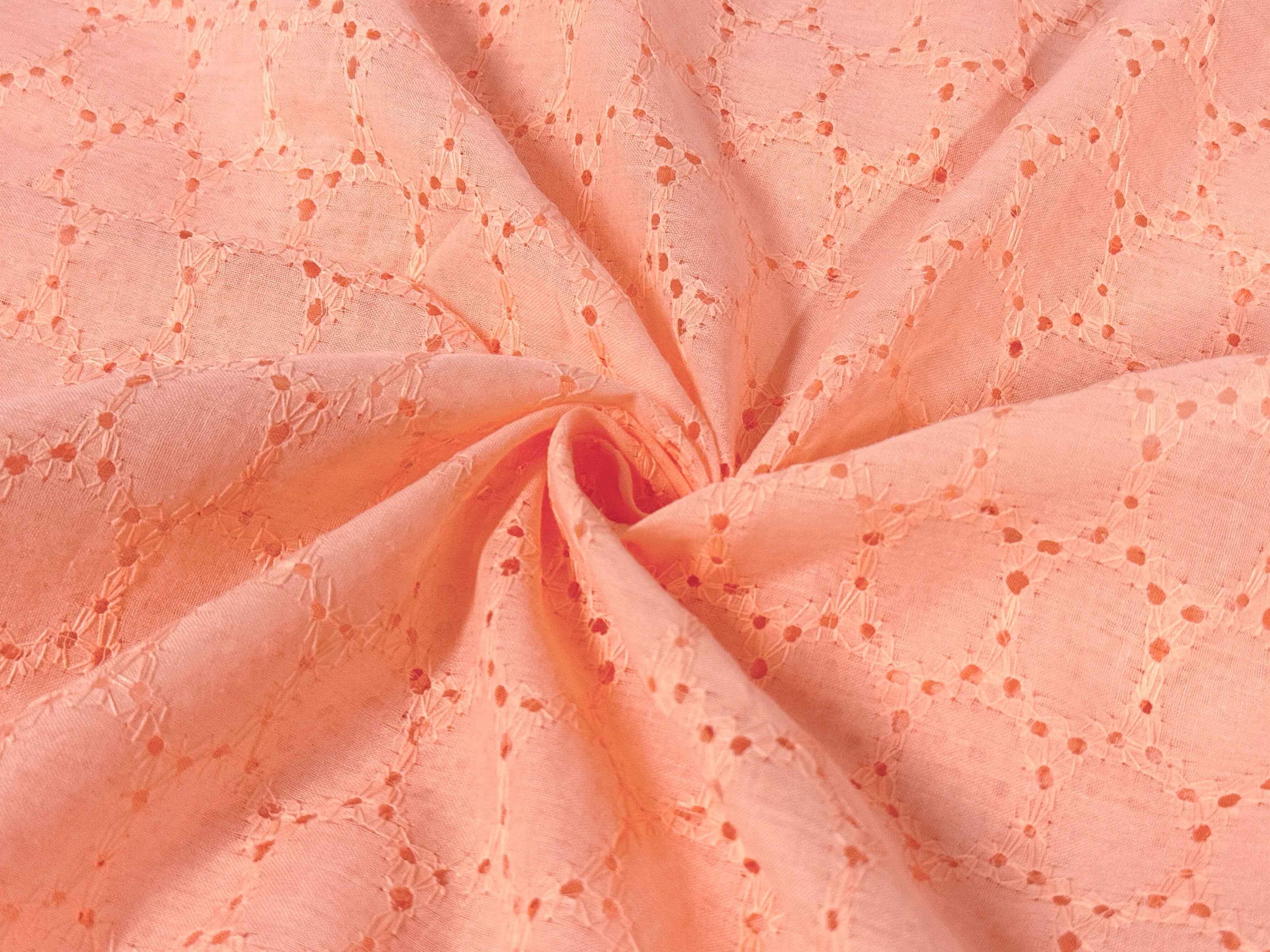 Light Peach Embroidered Hakoba Cotton Fabric