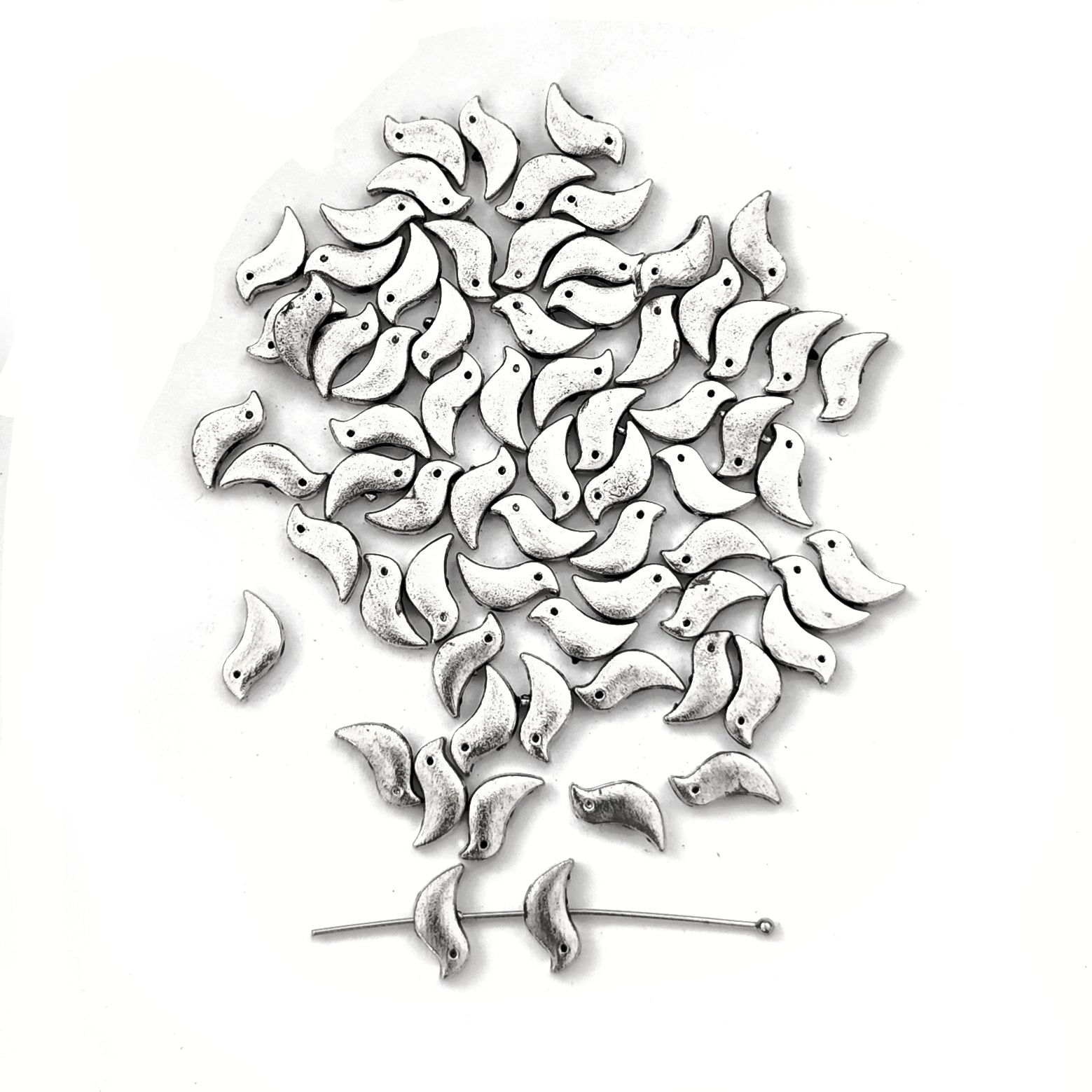 Oxidised silver bird spacer beads metal beads