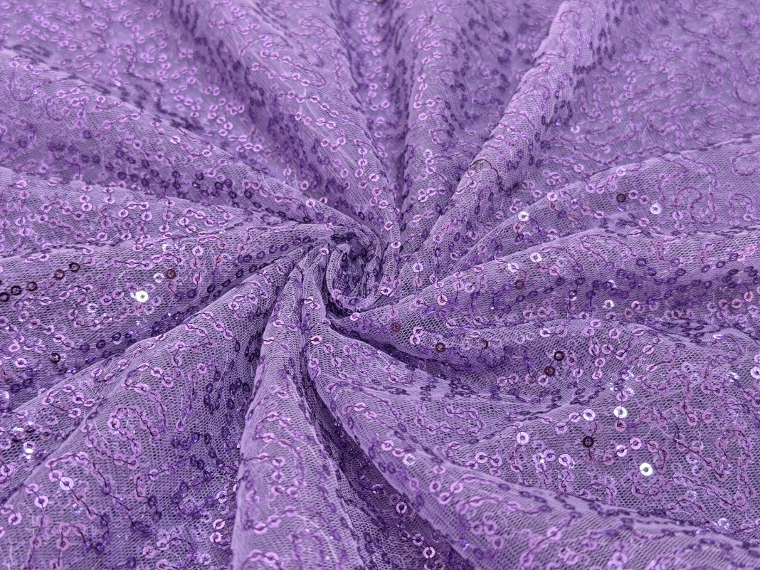 Lavender Sequins Embroidered Net Fabric