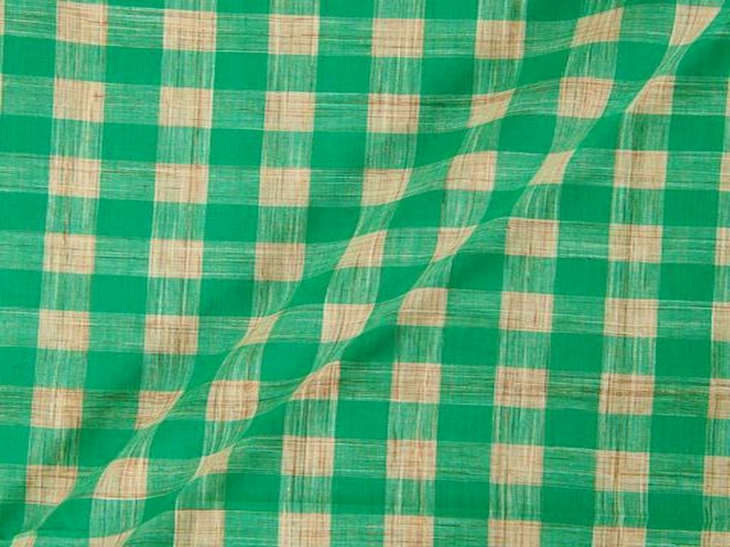 Precut of Green Off White Checks Handloom Cotton Fabric