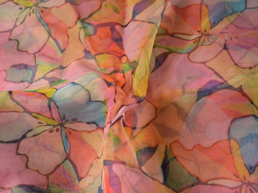 Precuts Of Multicolour Floral Digital Printed Liquid Organza Fabric