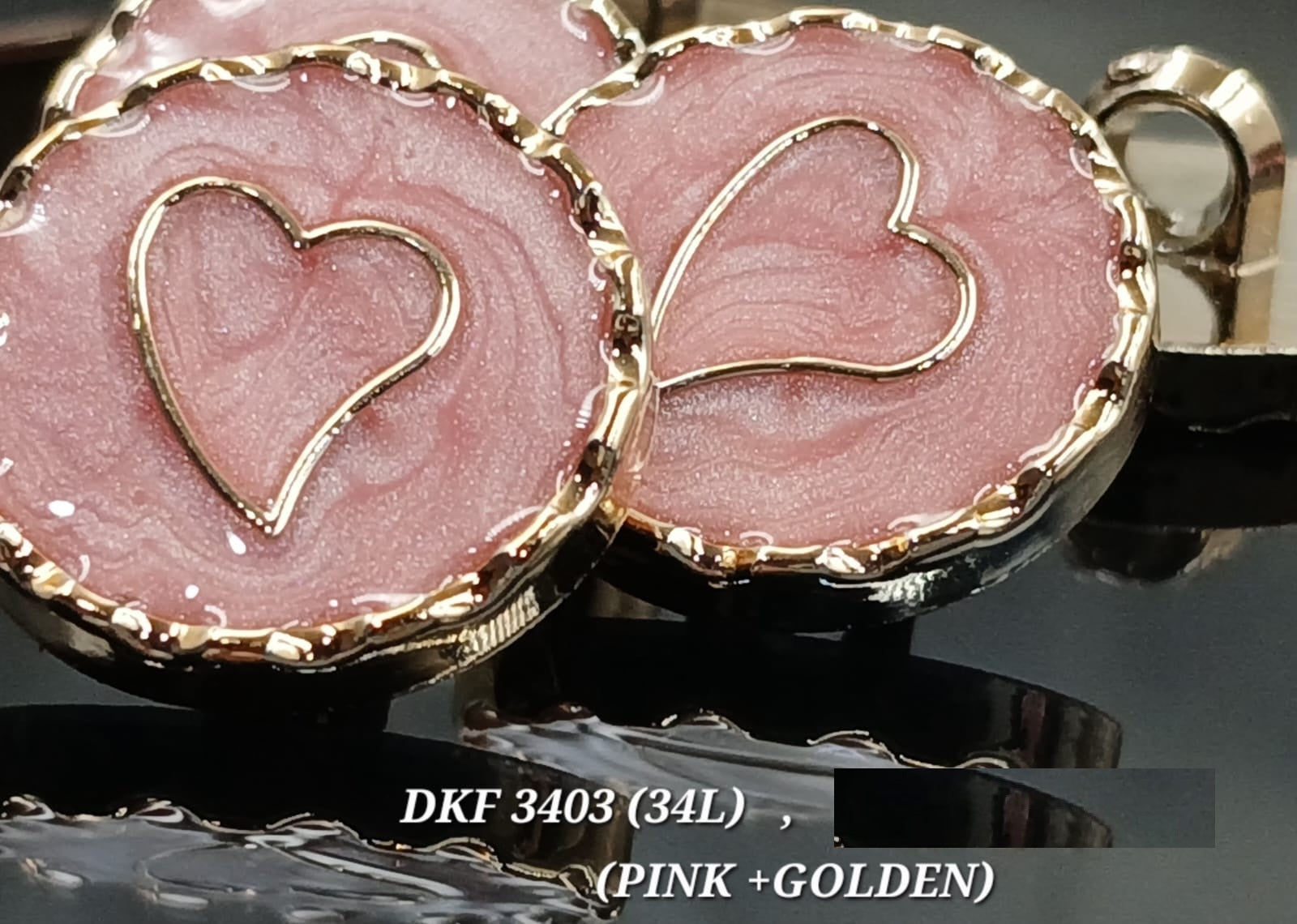 Pink And Golden Blush Marble Heart Circular Down Hole Polyester Buttons 34L