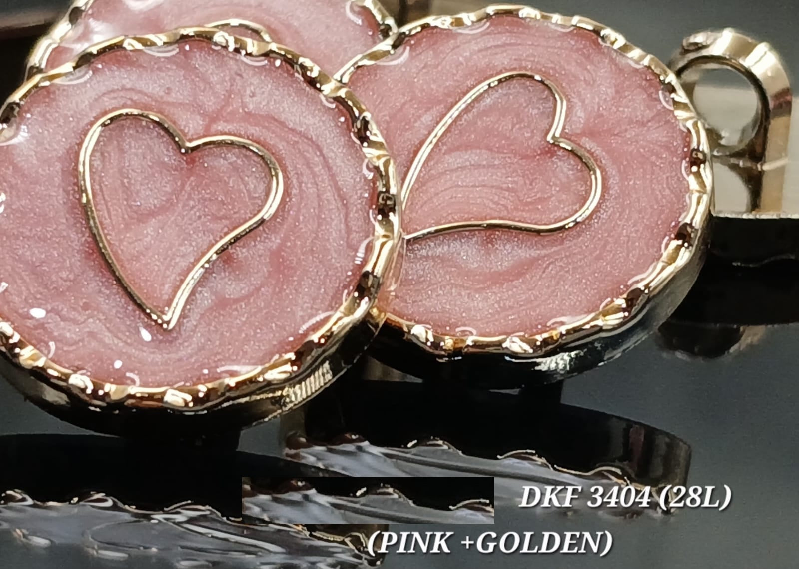 Pink And Golden Blush Marble Heart Circular Down Hole Polyester Buttons 28L