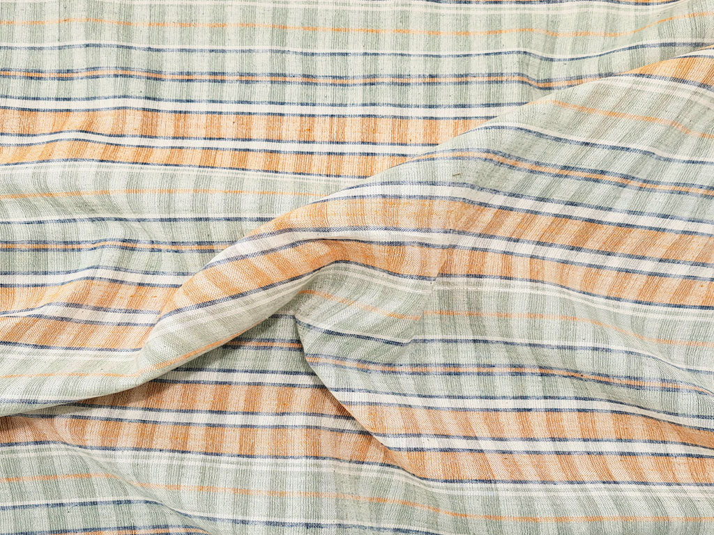 Handwoven Fine Cotton Khadi Checks Orange Fabrics