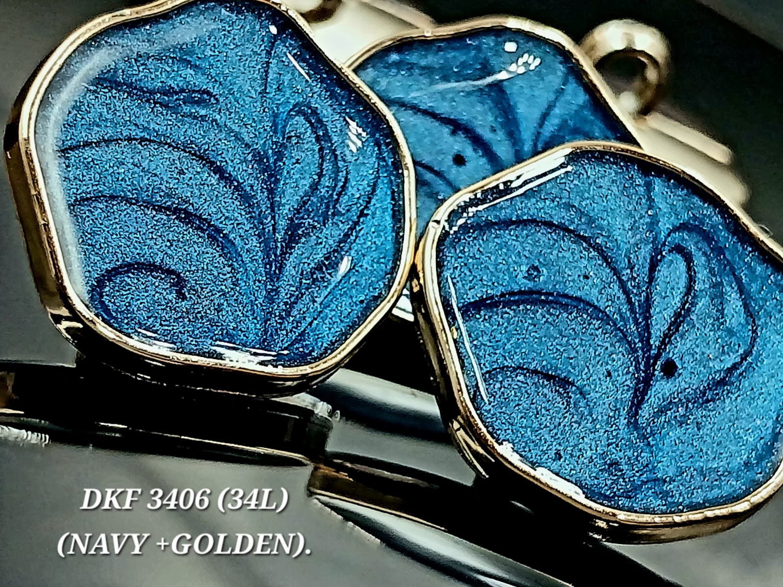 Navy And Golden Deep Sea Shimmer "Pebble" Shape Down Hole Polyester Buttons 34L