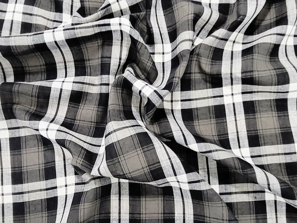 Handwoven Cotton Khadi Black and White Checks Fabric