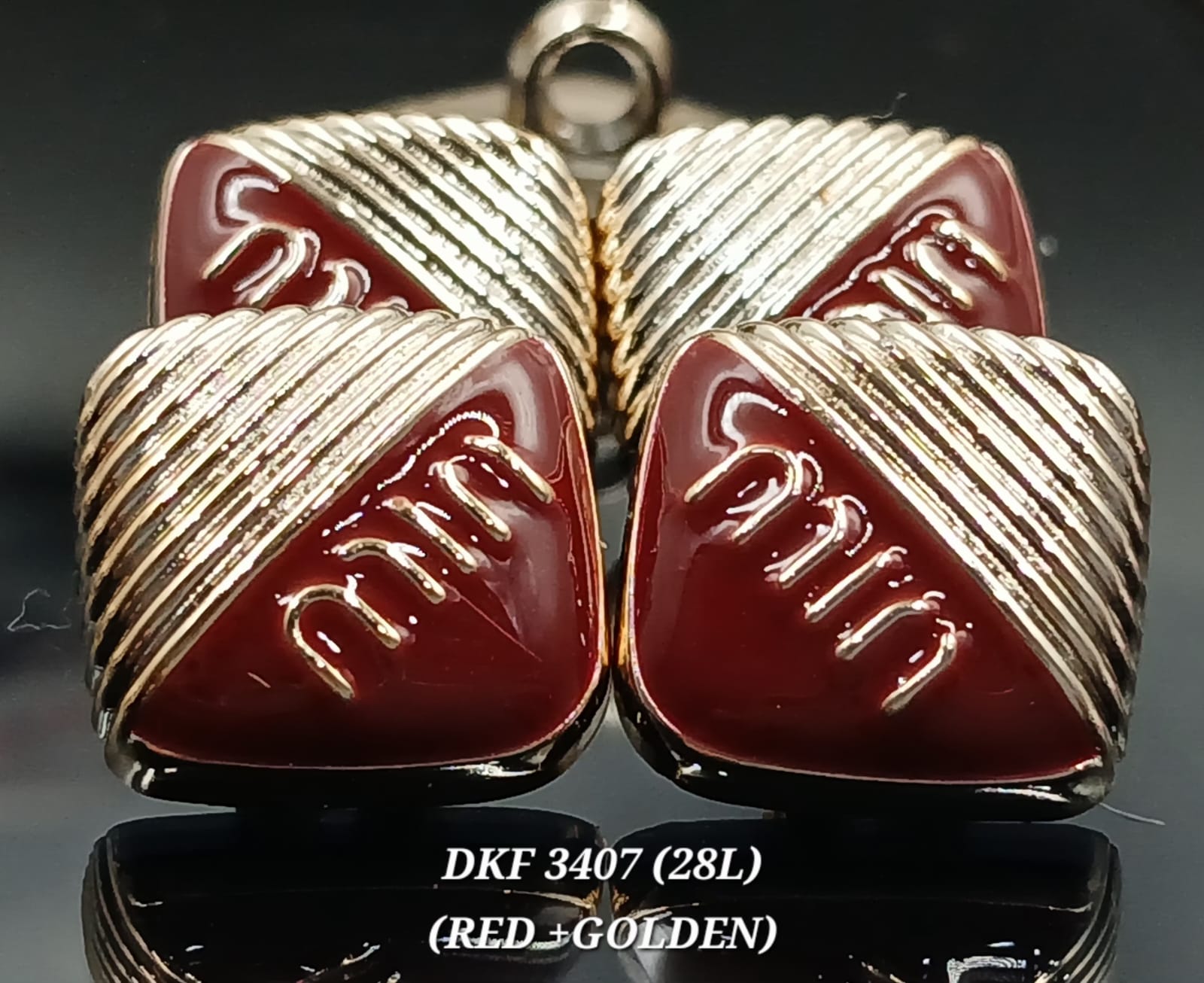 Red And Golden Square Shape Shine Down Hole Polyester Buttons 28L