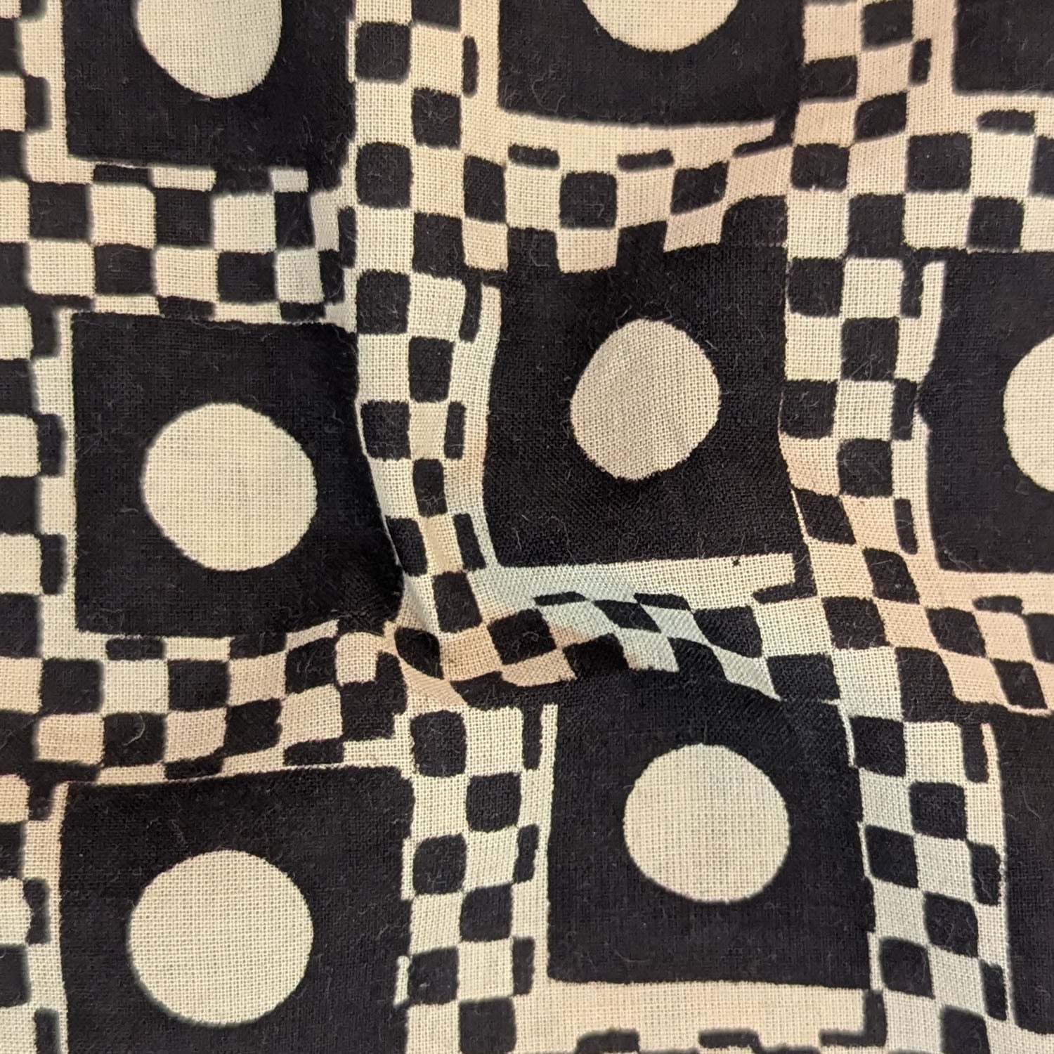Precut Cotton Geometric Check with Circular Motif Block Print Fabric