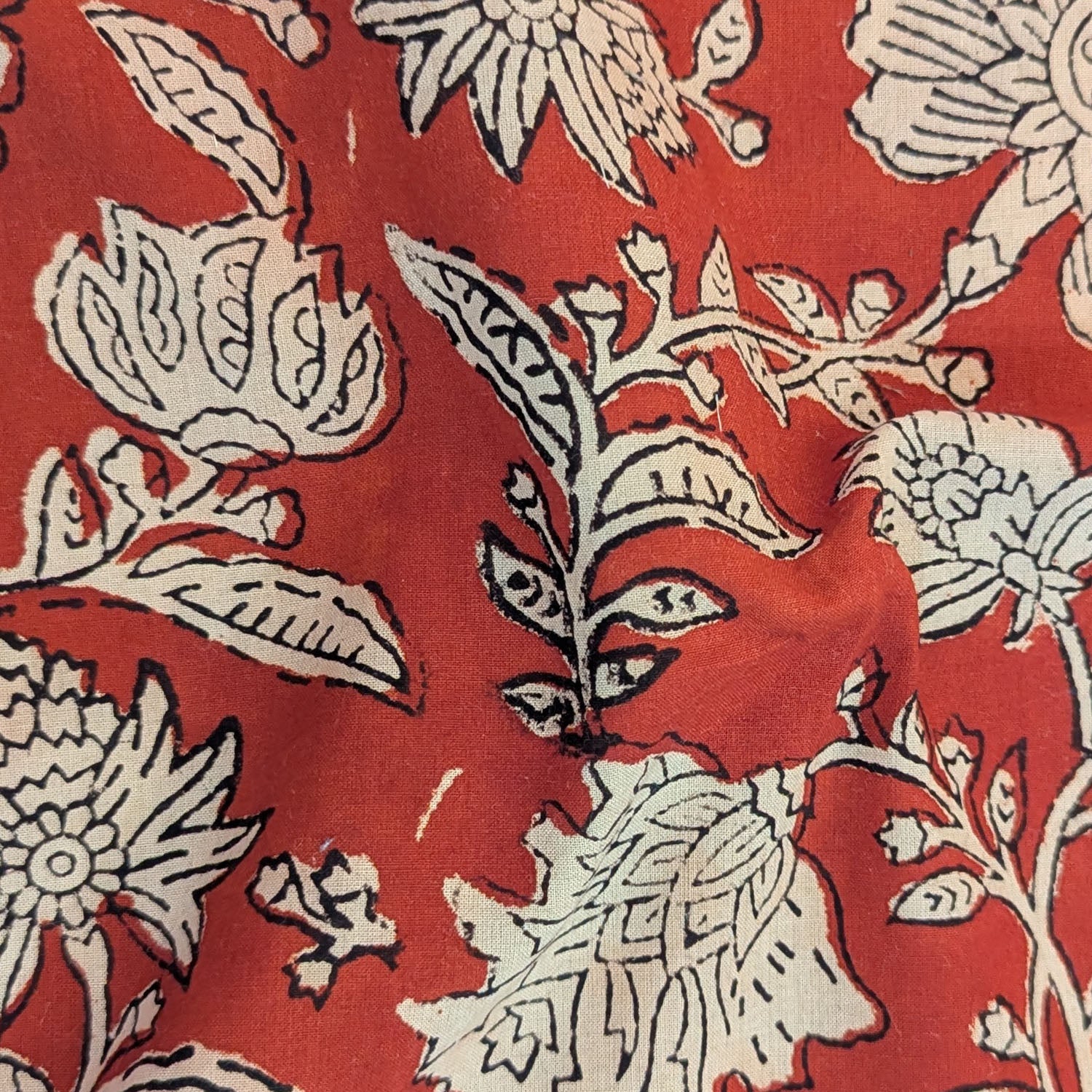 Precut Red Base with Cream Floral Cotton Block Print Fabric