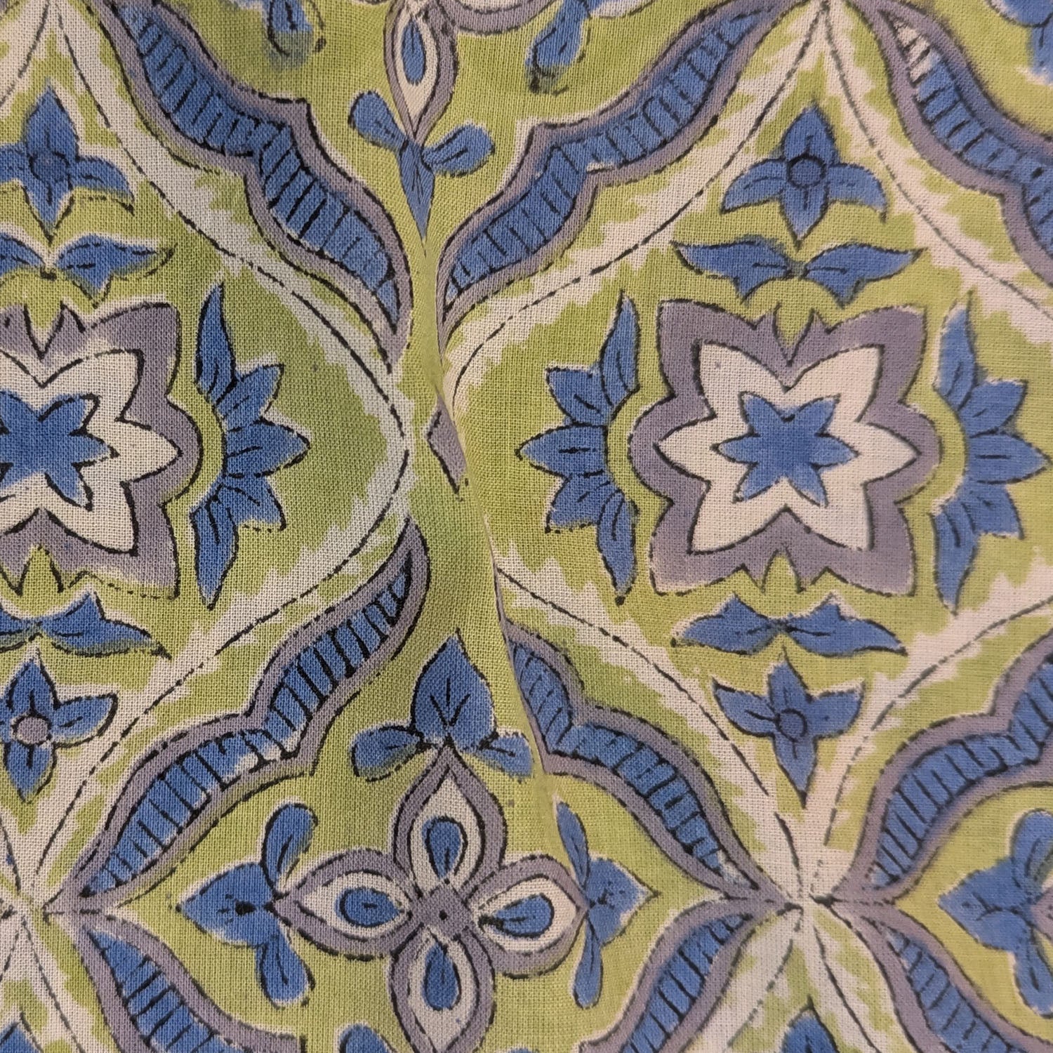 Precut Floral Geometric Design Cotton Block Print Fabric