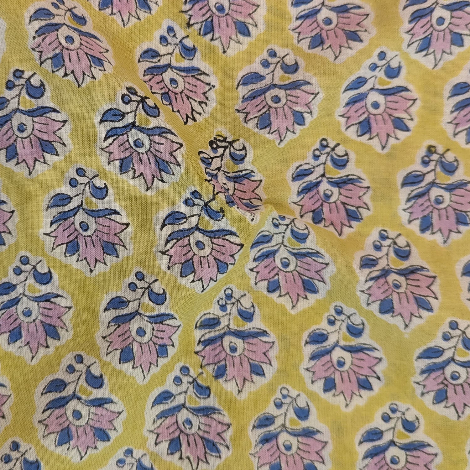 Precut Floral Buti Design Cotton Block Print Fabric