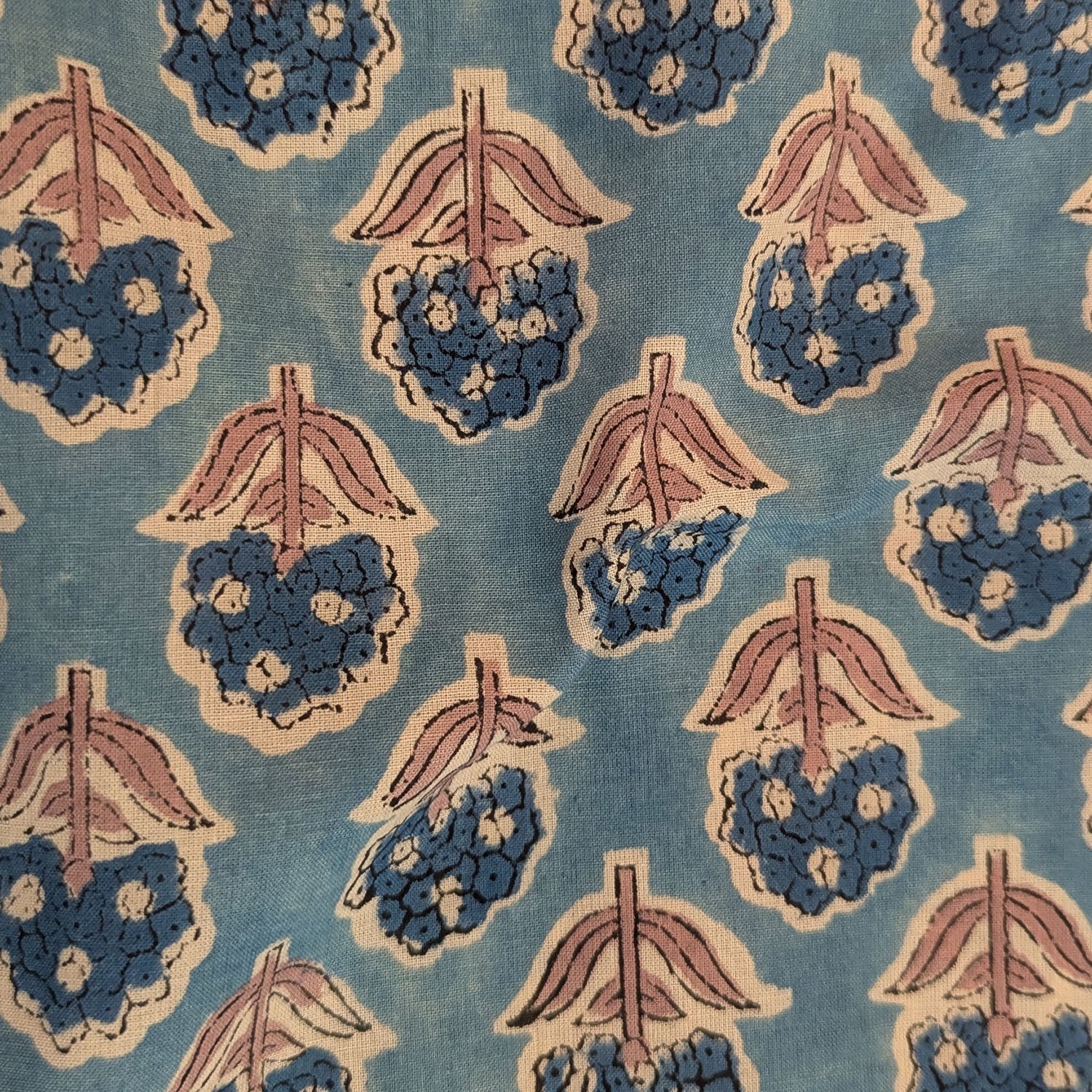 Precut Sky Blue Floral Buti Hand Block Printed Cotton Fabric