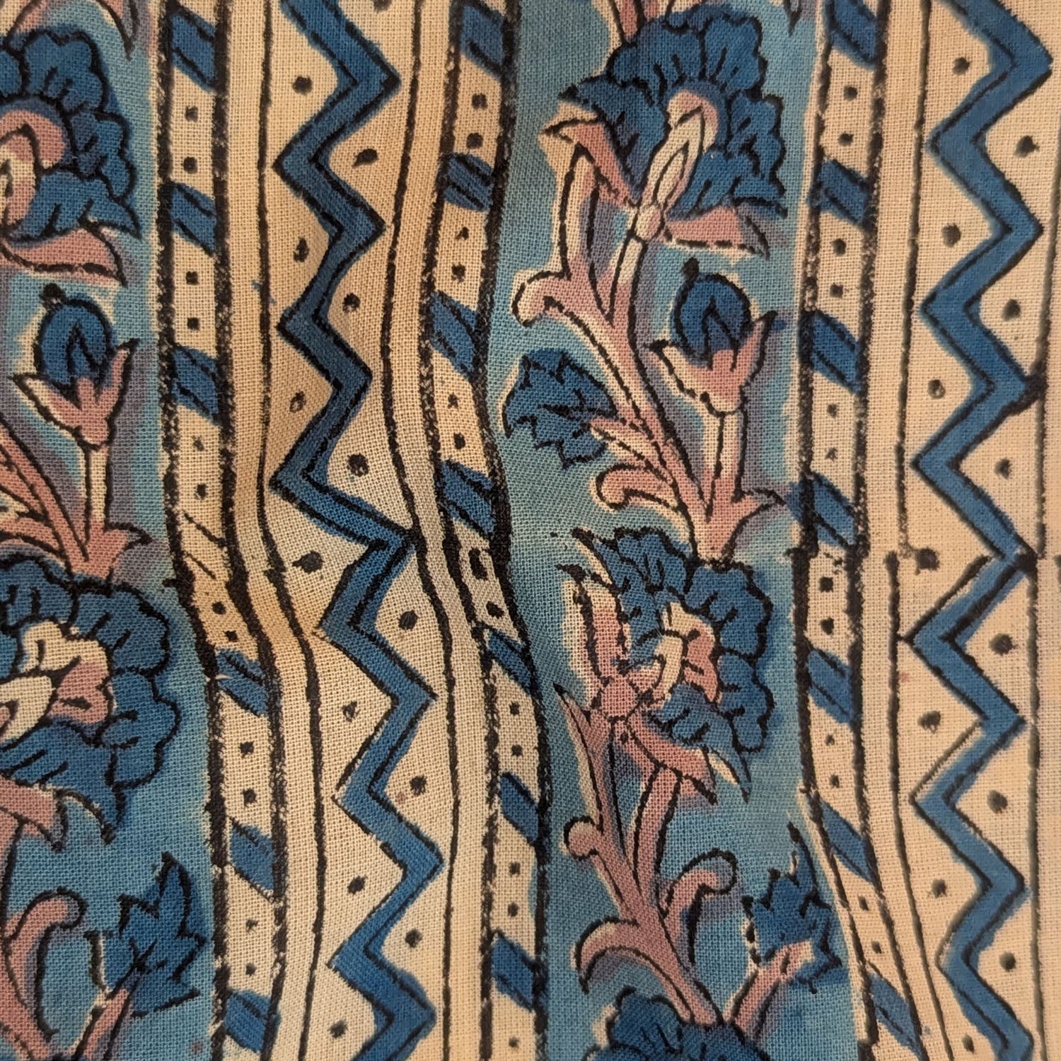 Precut Indigo Blue Stripe Floral Hand Block Printed Cotton Fabric