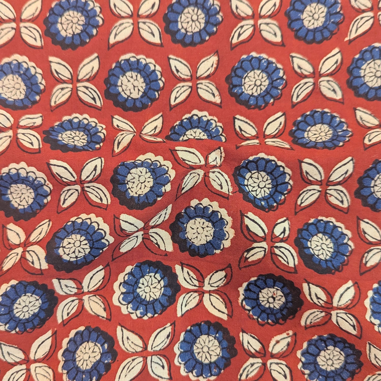 Precut Rust Red Geometric Floral Hand Block Printed Cotton Fabric