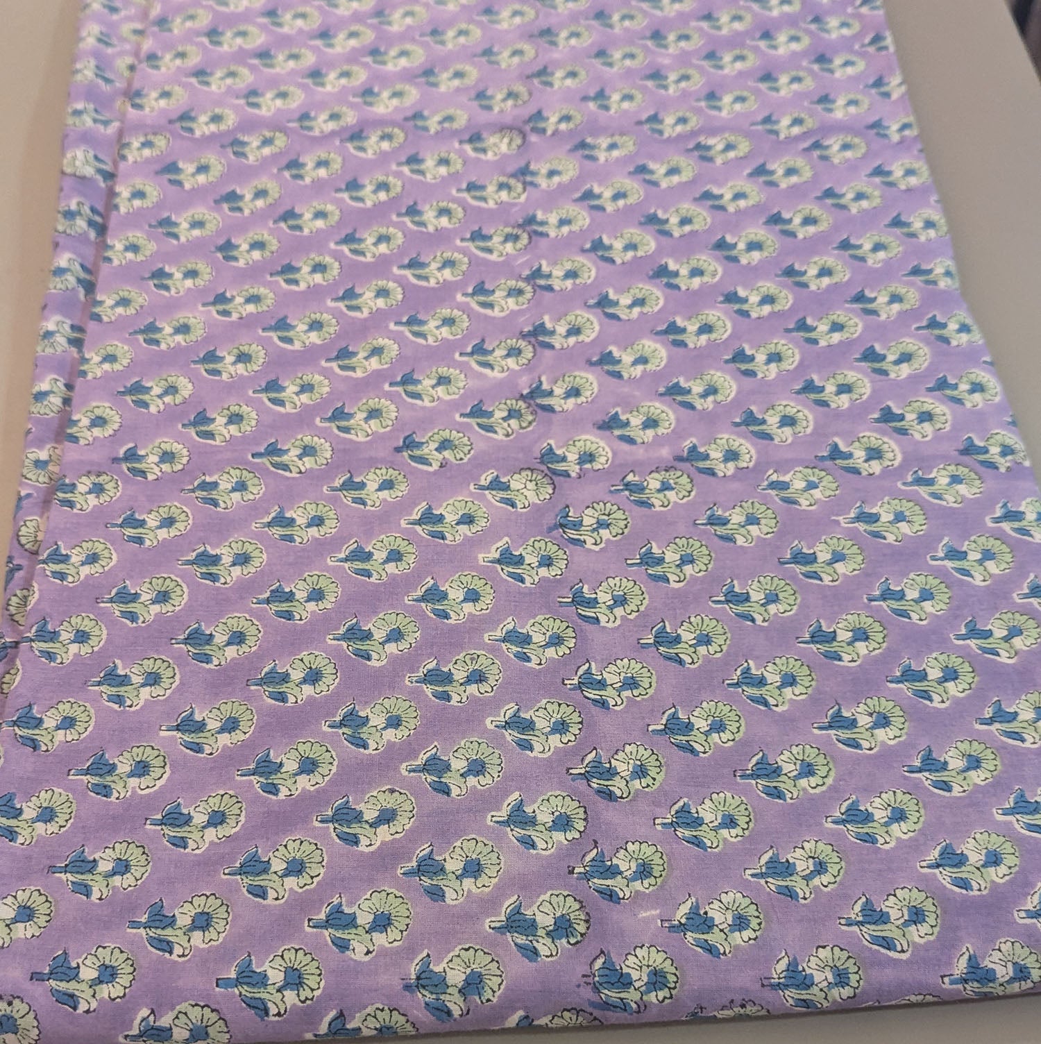 Precut Lilac Hand Block Printed Cotton Fabric with Floral Motifs