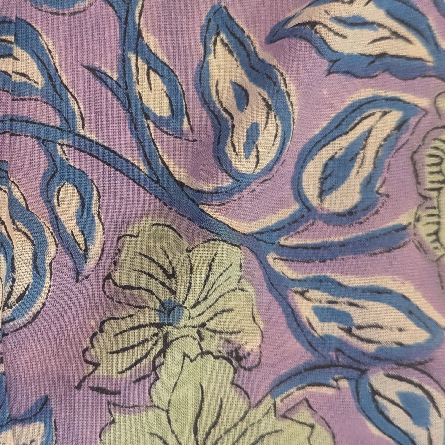 Precut Lavender Floral Vine Hand Block Printed Cotton Fabric