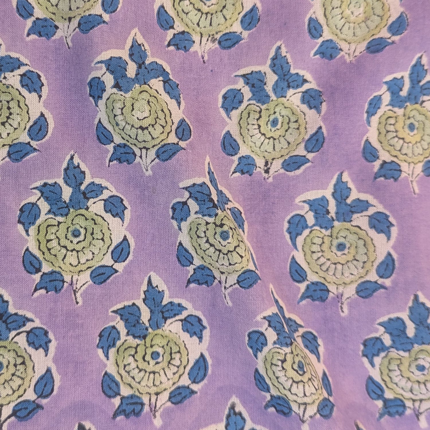 Precut Lavender Buta Hand Block Printed Cotton Fabric