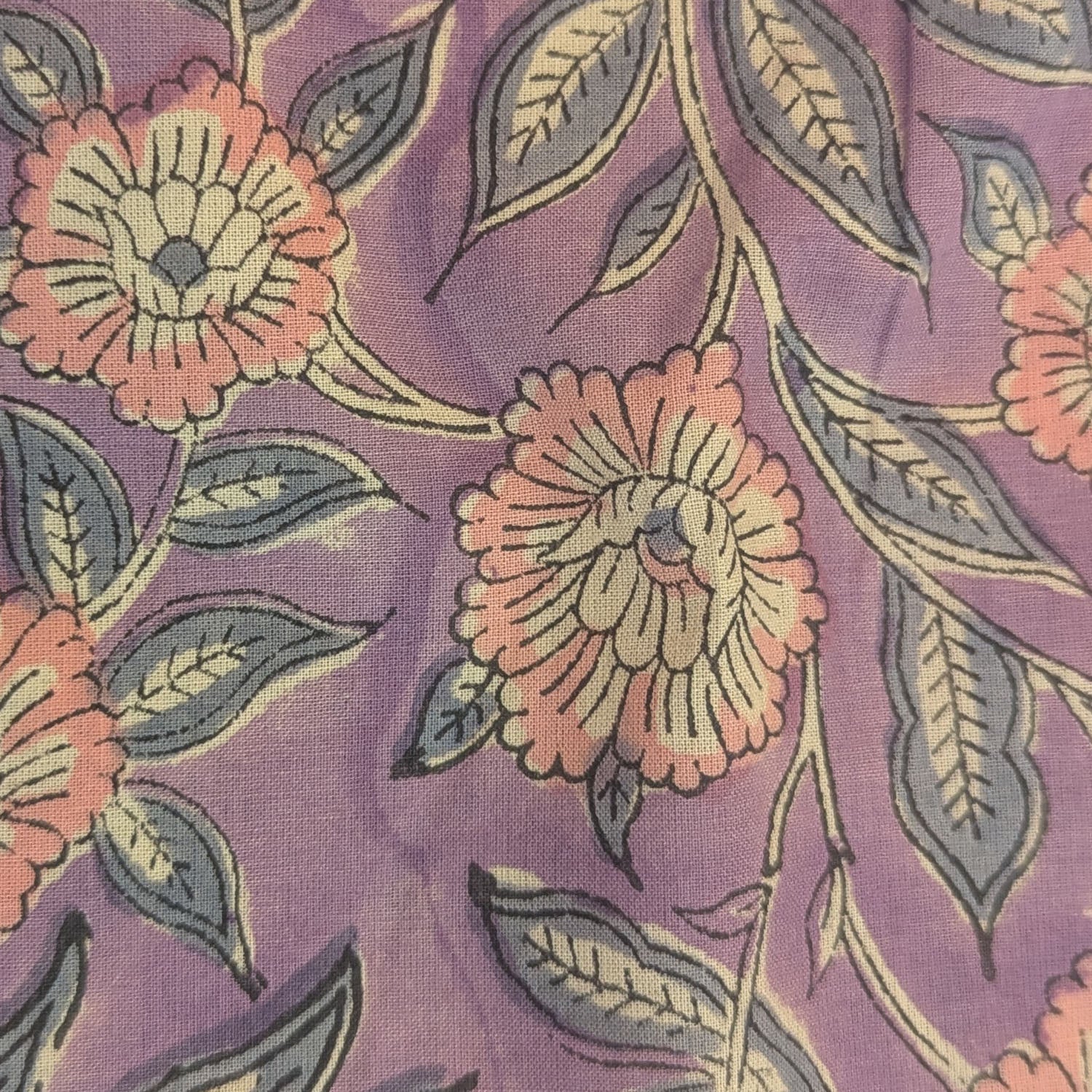 Precut Lavender Floral Jaal Hand Block Printed Cotton Fabric
