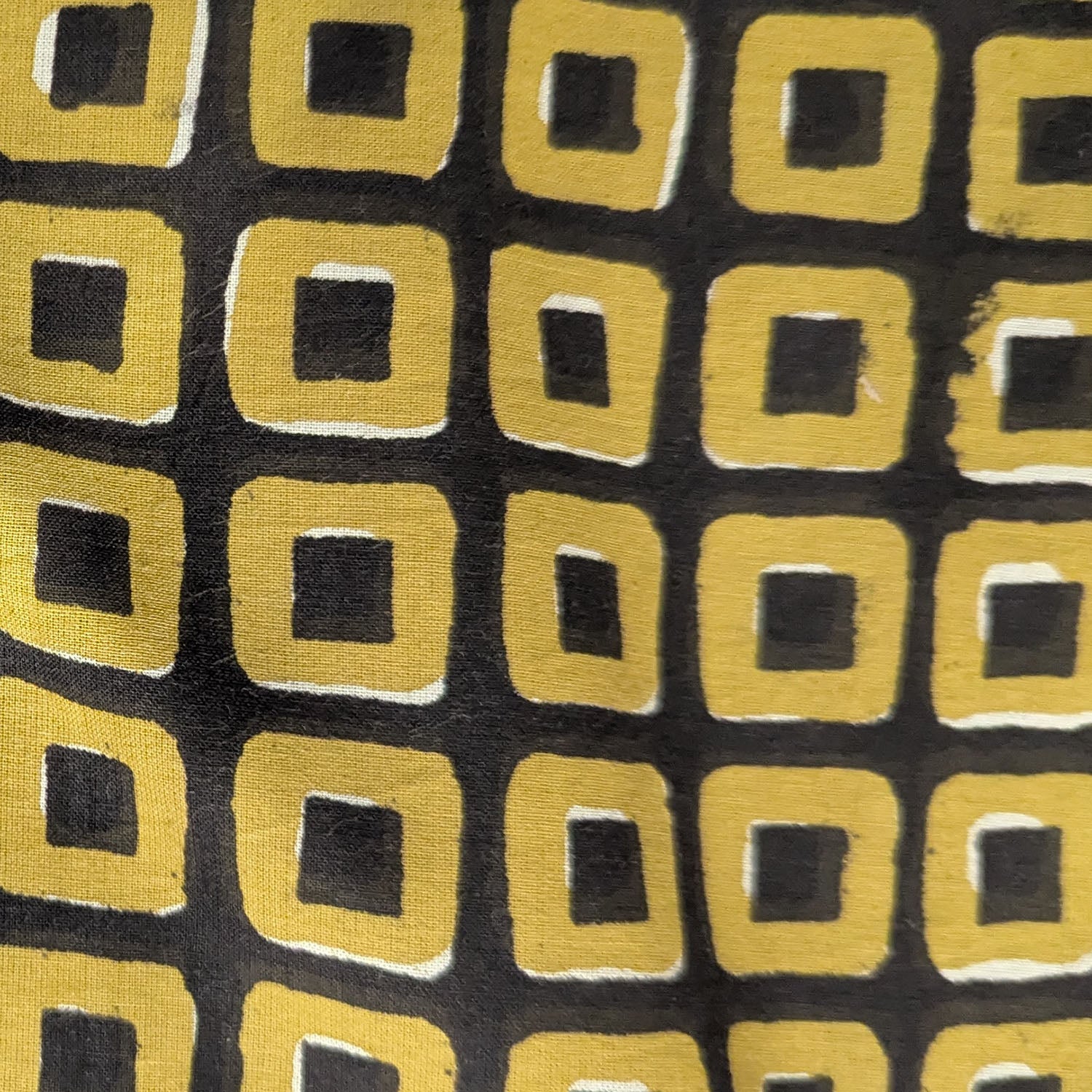 Precut Mustard Yellow & Black Square Hand Block Printed Cotton Fabric