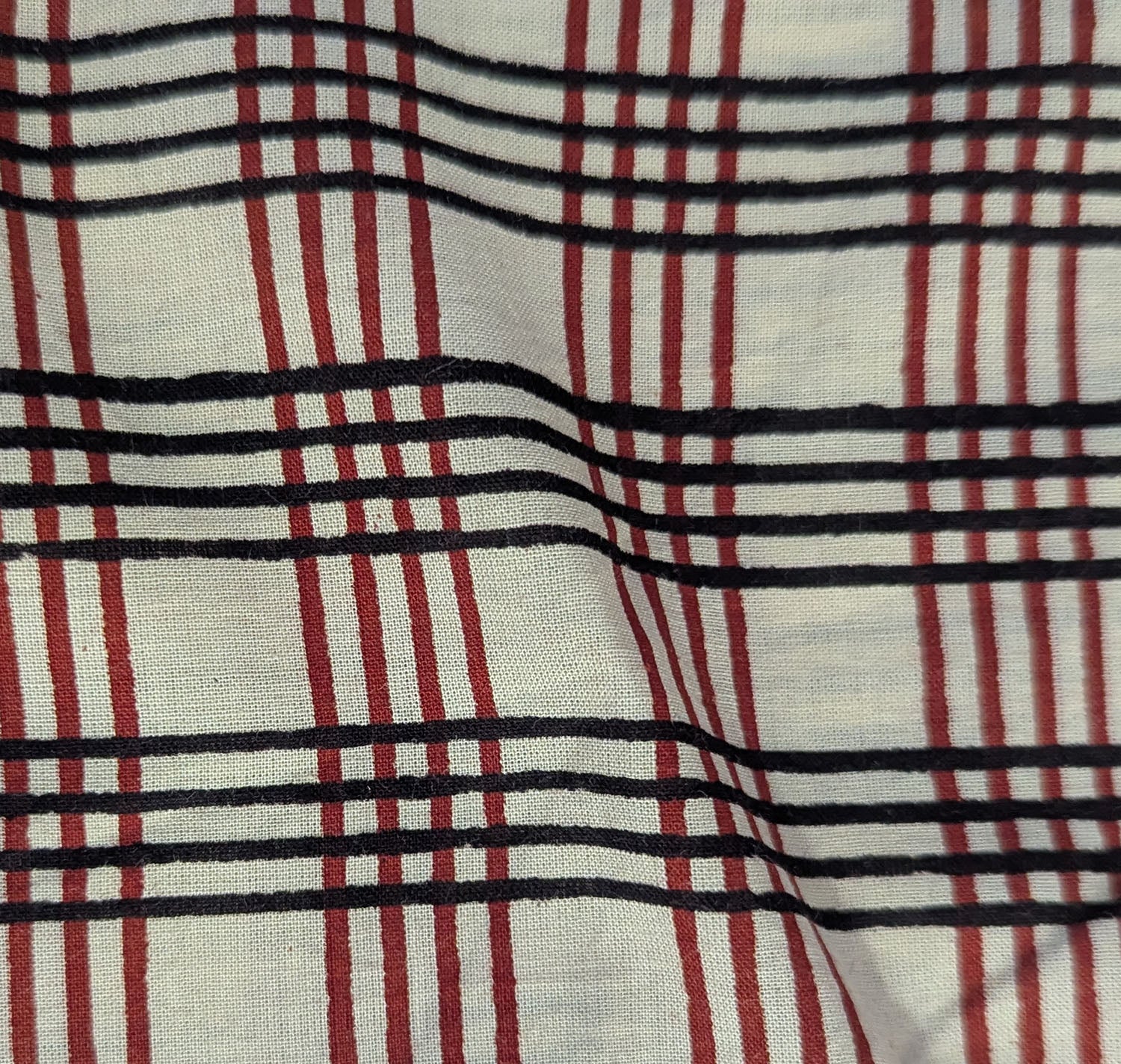 Precut Red & Black Striped Hand Block Printed Cotton Fabric
