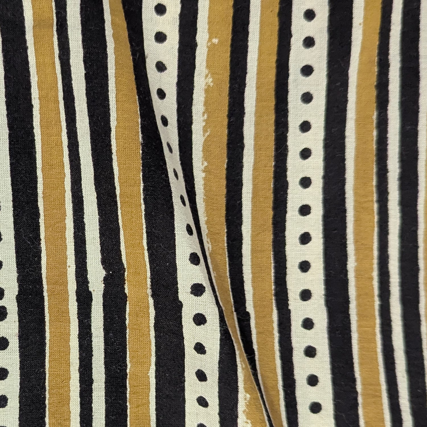 Precut Striped Hand Block Printed Cotton Fabric with Dotted Accents