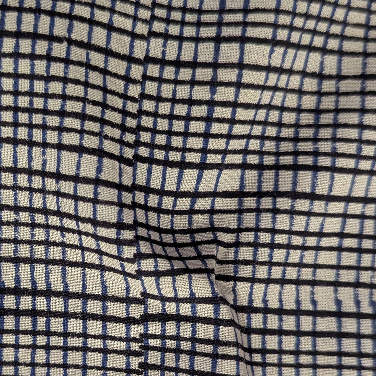 Precut Indigo Blue & Black Checkered Hand Block Printed Cotton Fabric