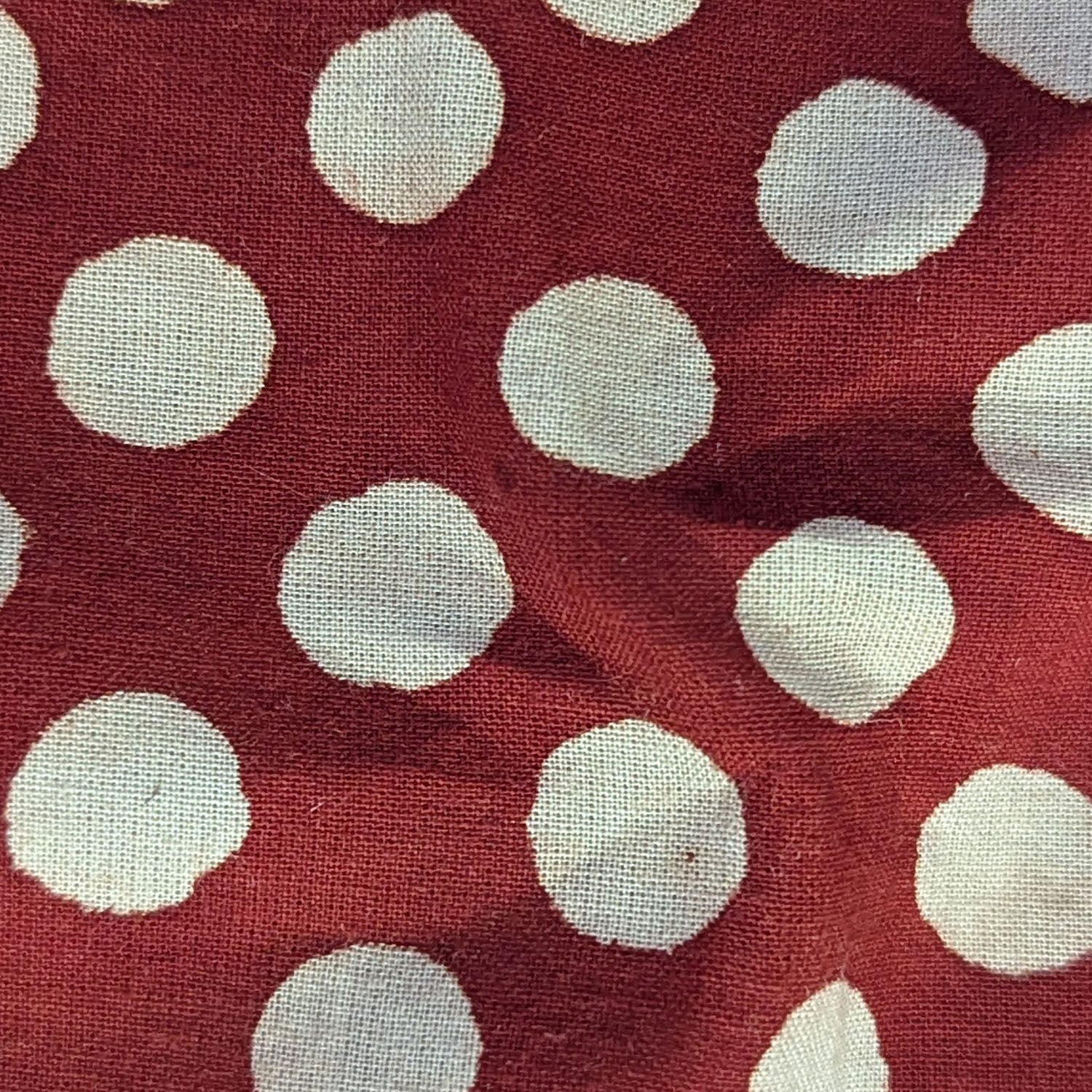Precut Red & Ivory Polka Dot Hand Block Printed Cotton Fabric