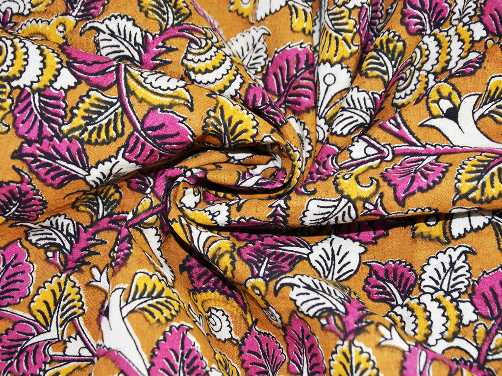 Precut of 2.5 Meter Multicolor Floral Pure Cotton Kalamkari Fabric