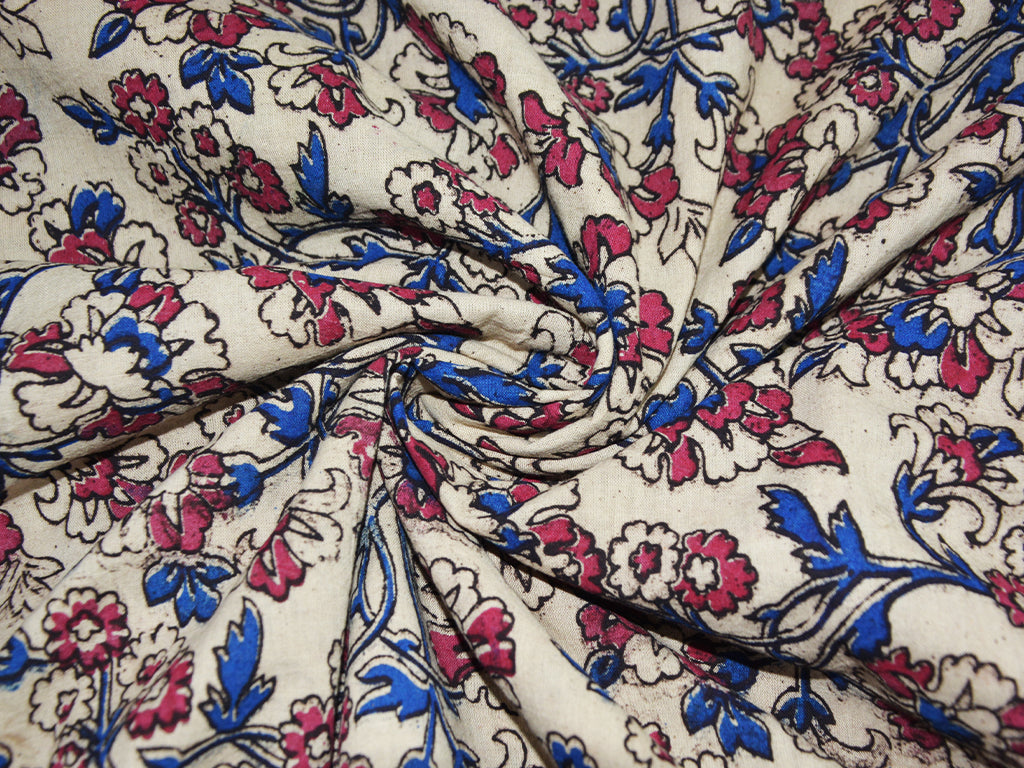 Precut of 1 Meter Multicolor Floral Pure Cotton Kalamkari Fabric