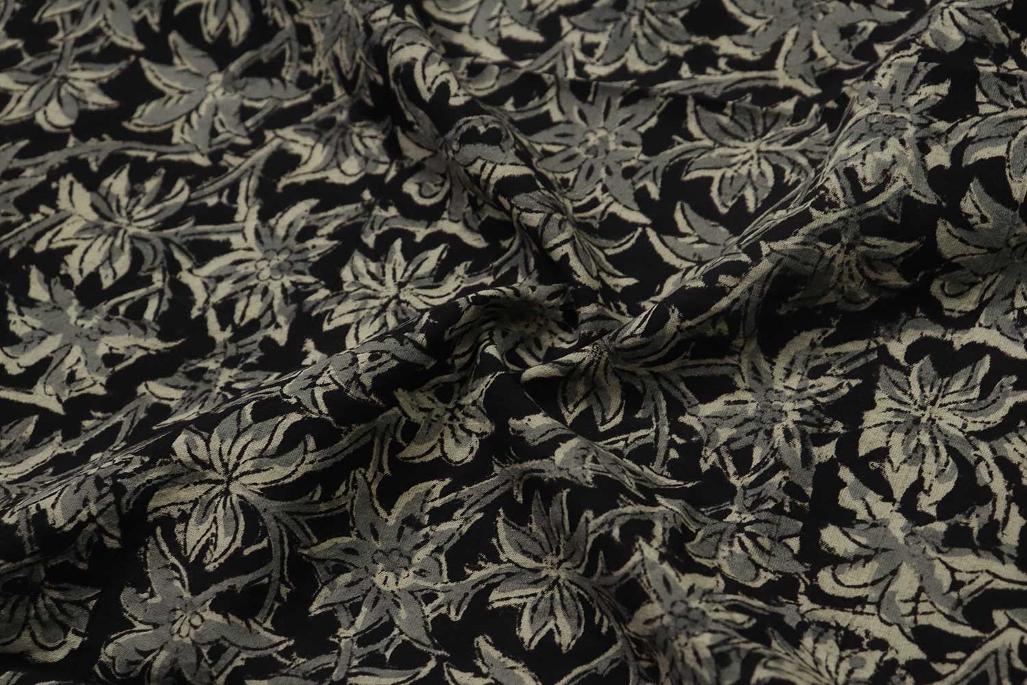 Precut Of 1 Meter Black & Gray Cotton Kalamkari  Cambric Fabric