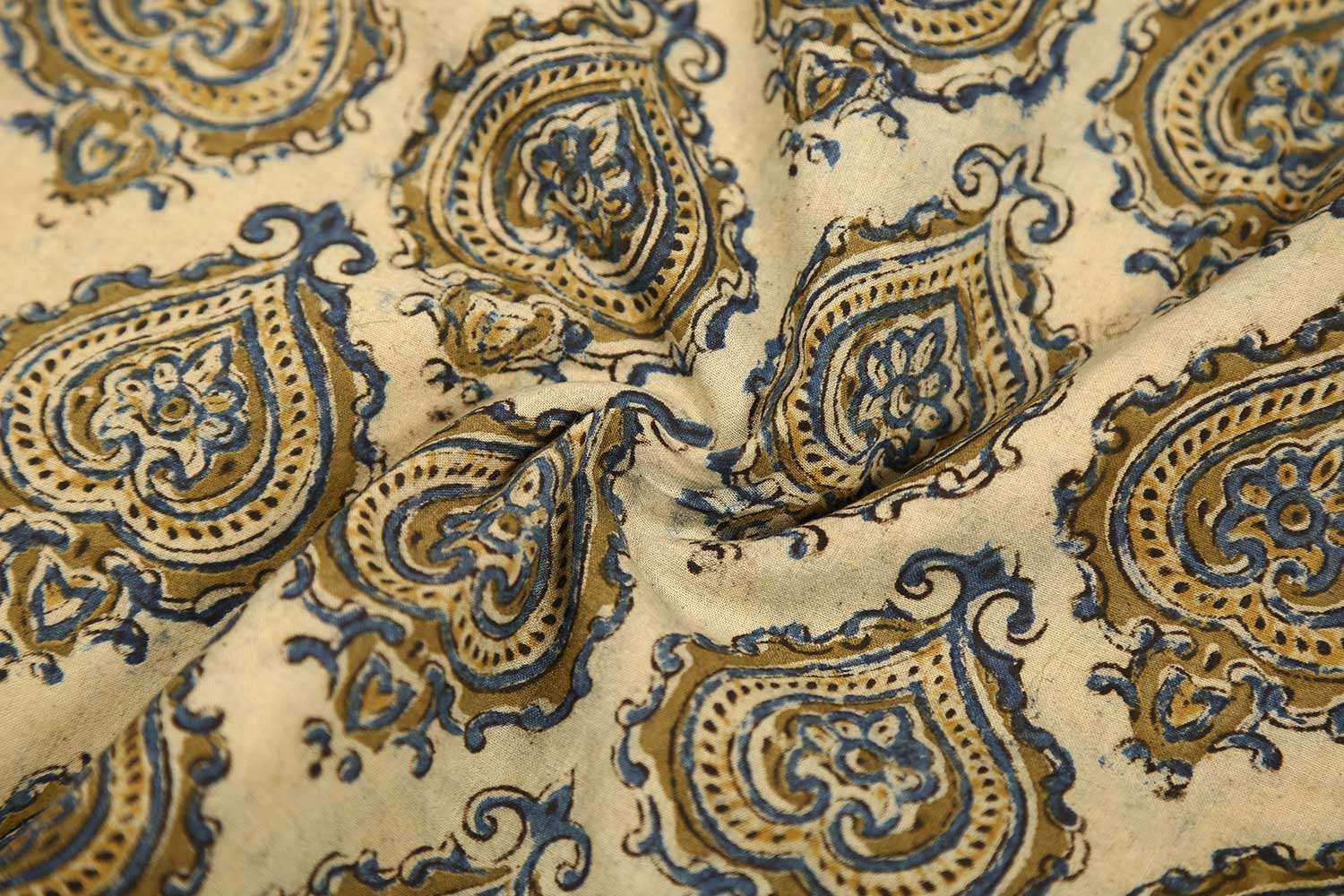 Precut Of 1.5 Meter Cream Kalamkari Cotton Print Fabric