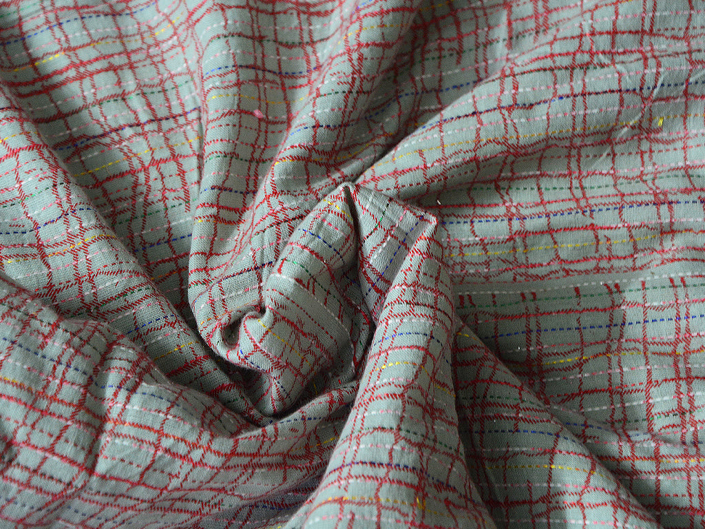 Precut Of Red & Gray Checks Pure Cotton Fabric