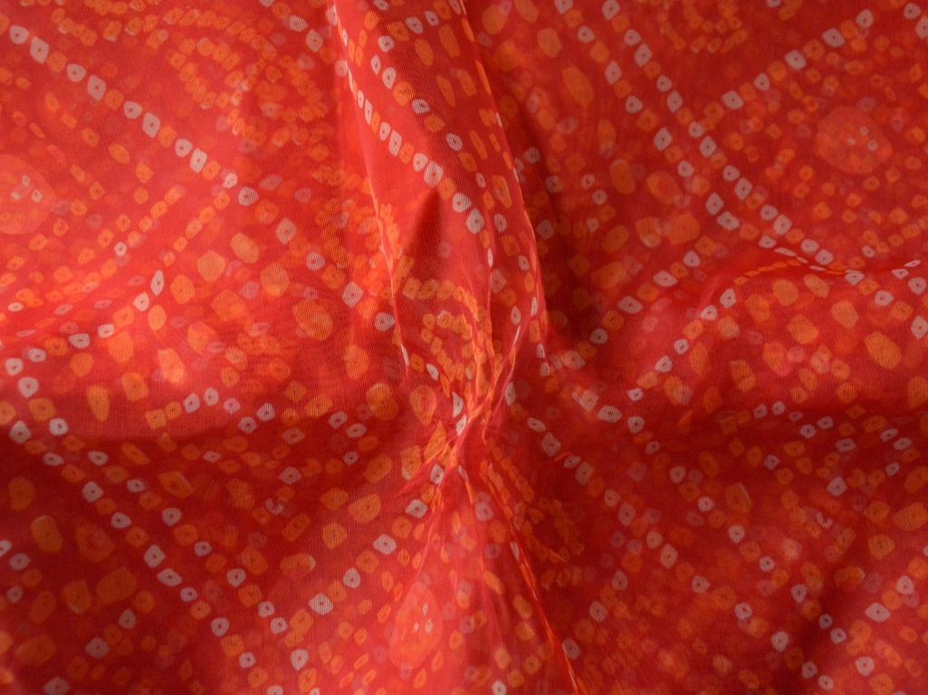 Precut Of 2.5 Meter Red Bandhani Digital Printed Liquid Organza Fabric