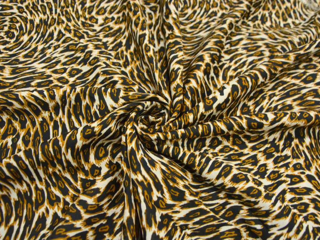 Precut Of 1 Meter Cream Leopard Digitally Printed Butter Crepe Fabric