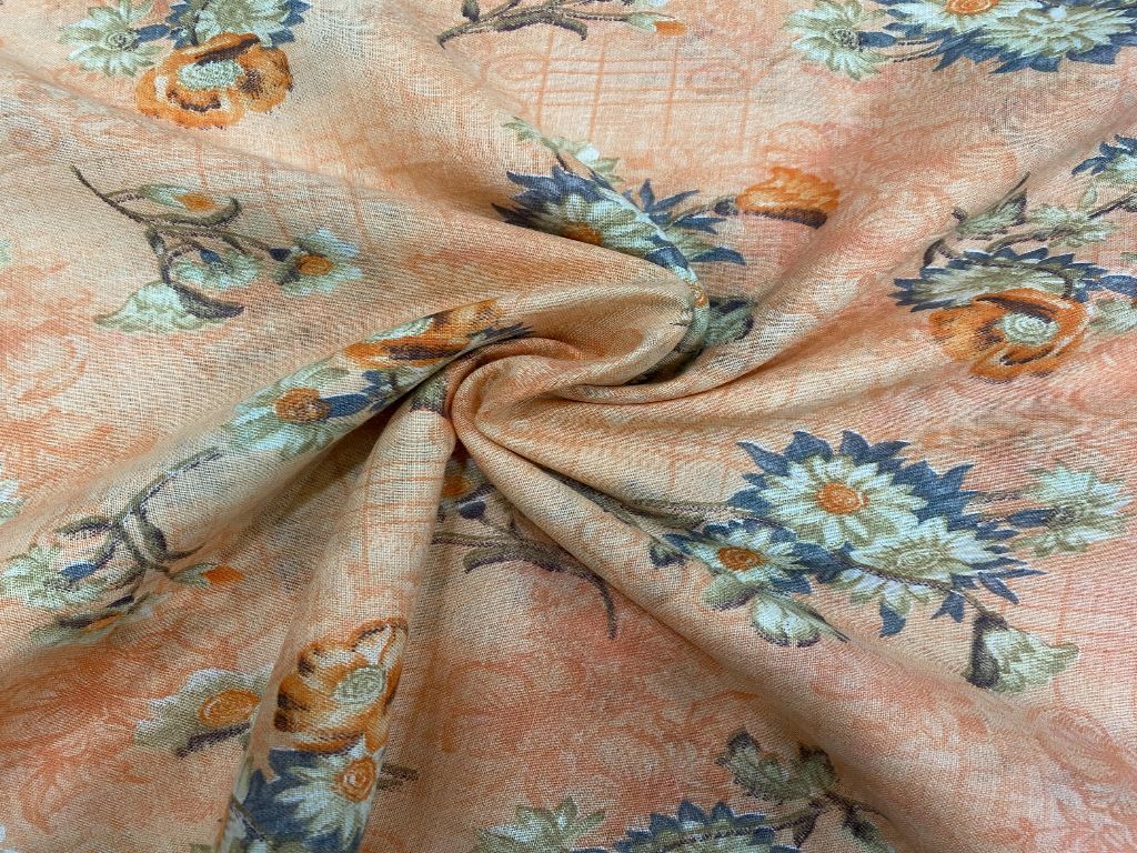 Light Peach Multicolour Flowers Printed Pure Cotton Fabric