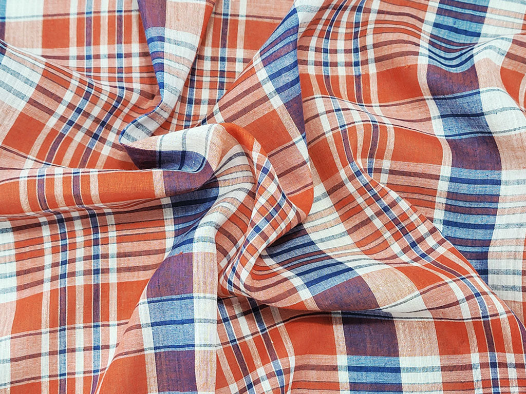 Handwoven Orange Blue Khadi Checks