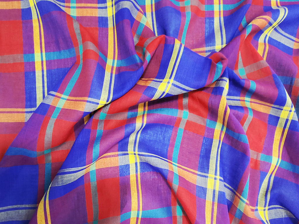 Handwoven Fine Cotton Khadi multicolour checks fabric