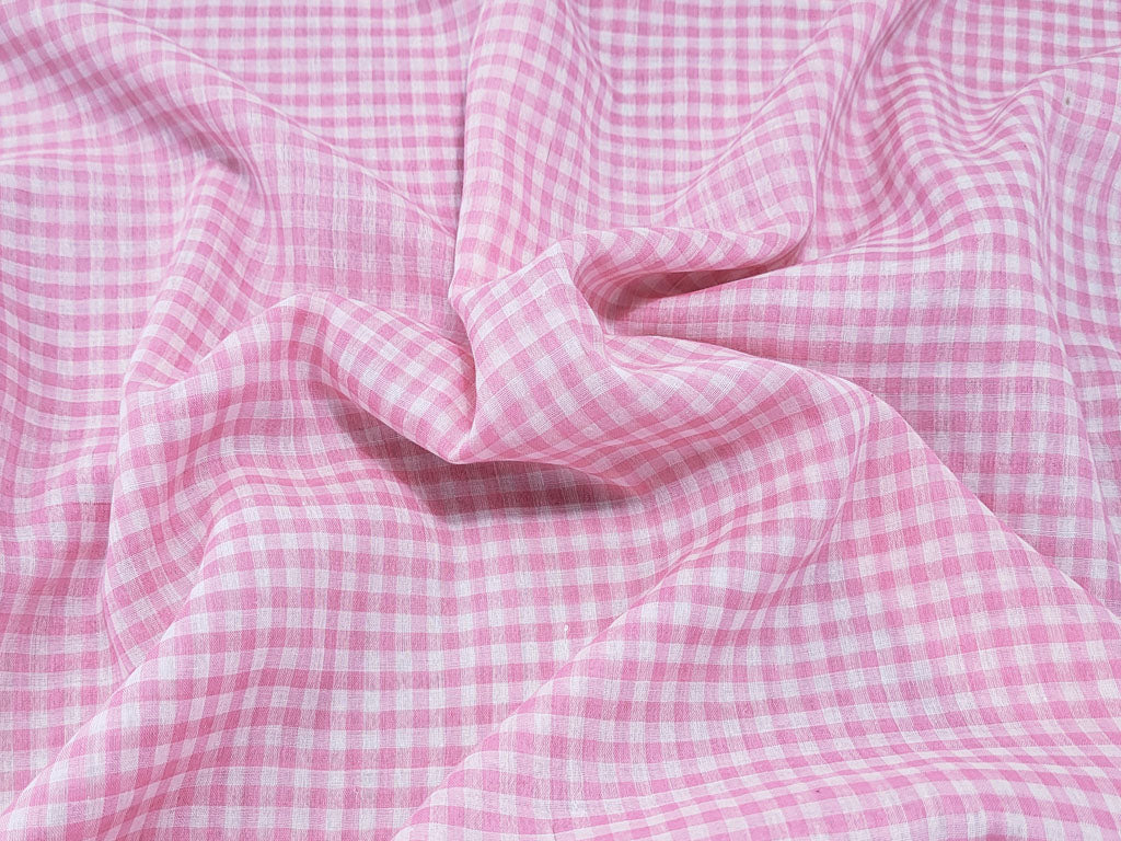 Handwoven Cotton Khadi Pink White Checks